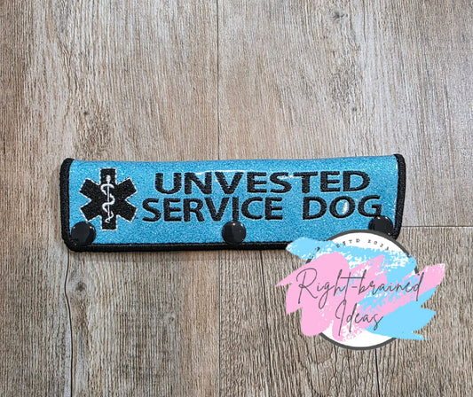 Unvested Service Dog Black And White On Sparkle Light Blue Vinyl Leash Wrap