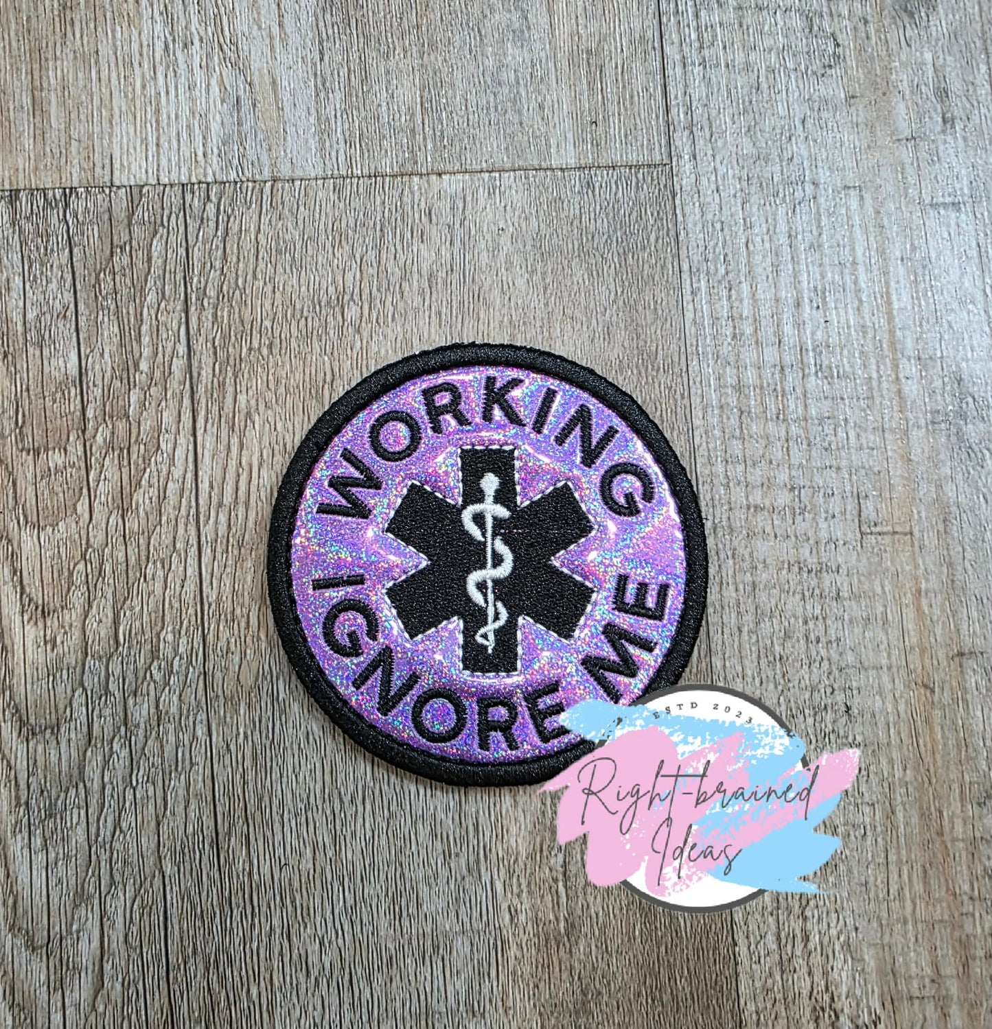 Service Dog In Training Black And White On Sparkle Purple Holographic Vinyl Four-piece Patch Set