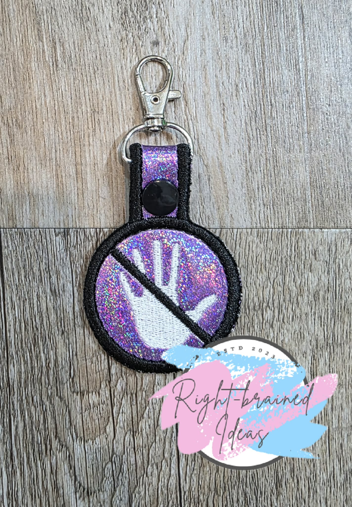 No Touching White And Black On Sparkle Purple Holographic Vinyl Mini Patch Tab