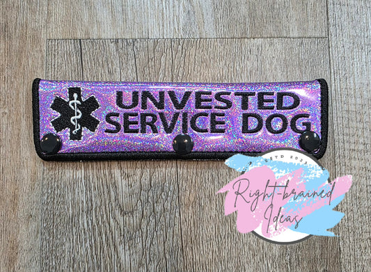 Unvested Service Dog Black And White On Sparkle Purple Holographic Vinyl Leash Wrap