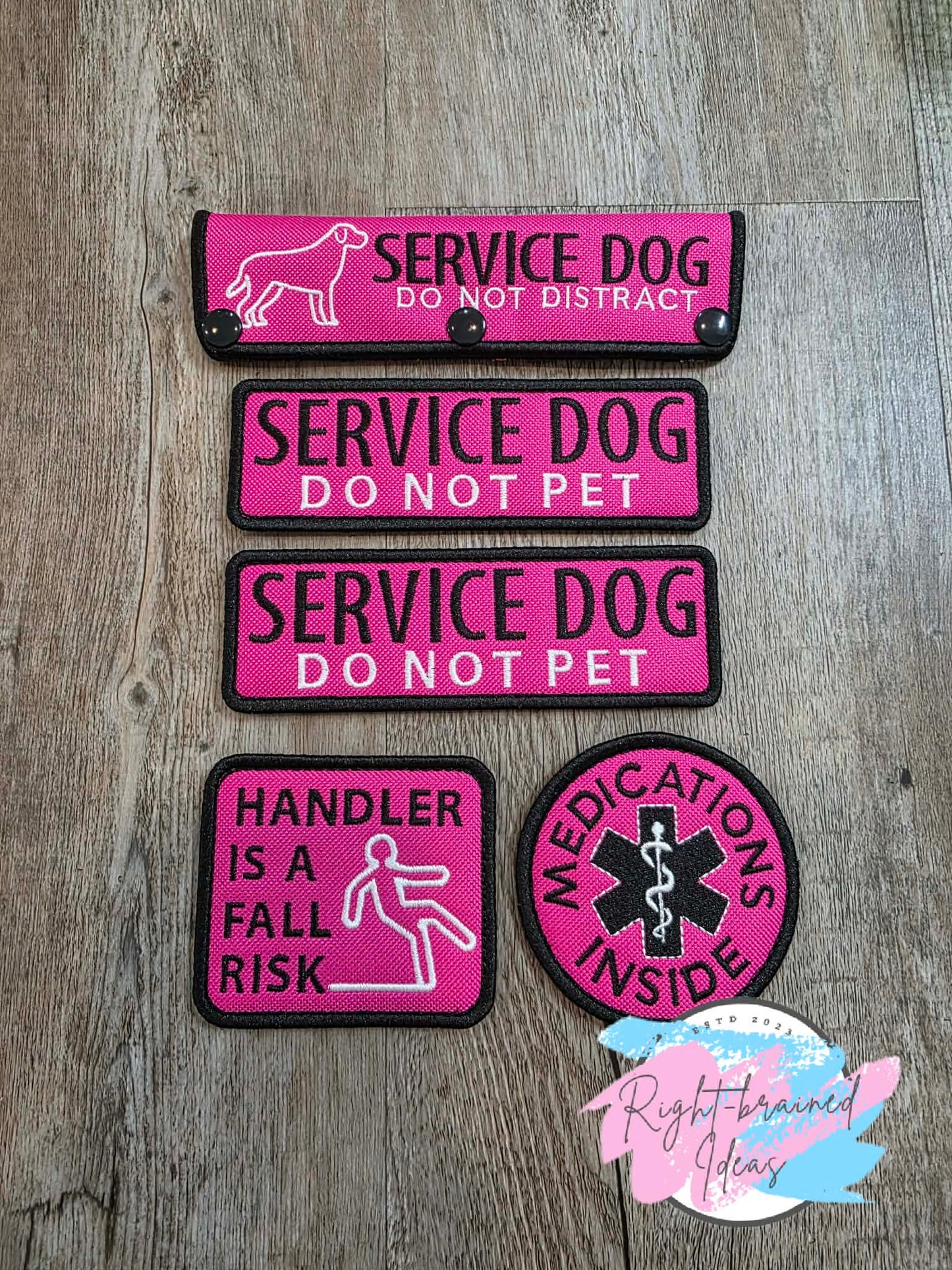 Service Dog Do Not Distract White And Black On Fuchsia Ottertex Canvas Five-piece Patch And Leash Wrap Set
