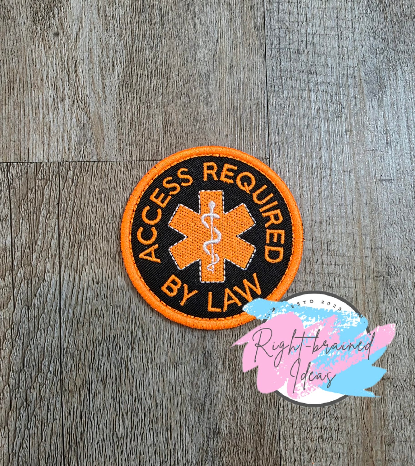 Grow-With-Them-Set Service Dog Ignore Me Neon Orange And White On Lightweight High Performance Black Twill Six-piece Patch Set