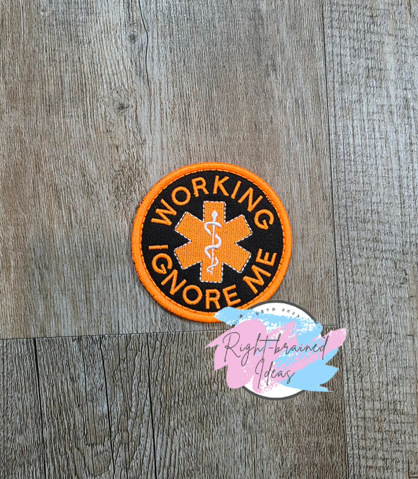 In Training Do Not Pet Neon Orange And White On Lightweight High Performance Black Twill Five-piece Patch and Leash Wrap Set