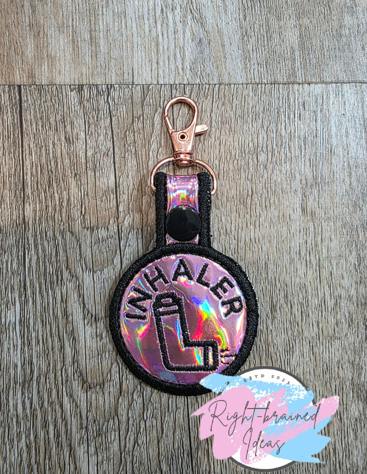 Inhaler Black On Light Pink Holographic Vinyl Mini Patch Tab