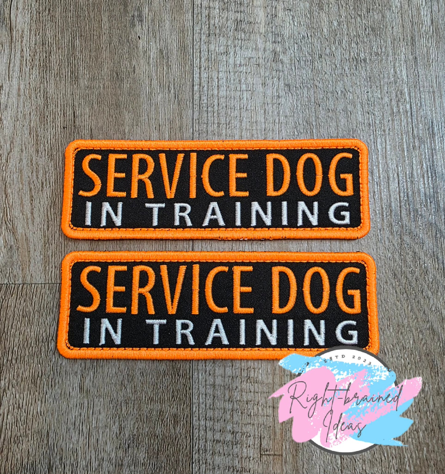 Service Dog In Training Neon Orange And White On Lightweight High Performance Black Twill Five-piece Patch And Patch Tab Set