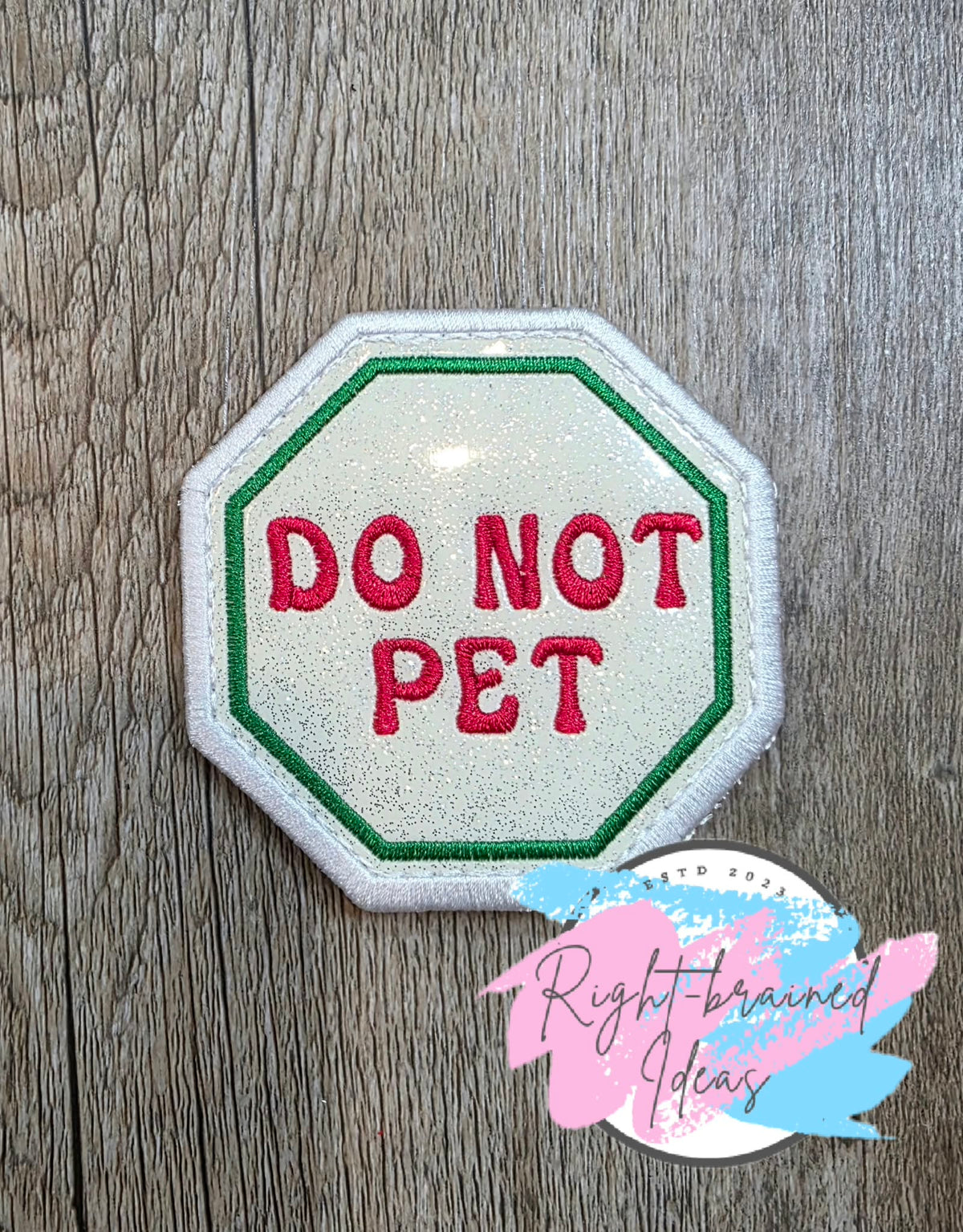 Peppermint Inspired Fun Size Do Not Pet Red And Green On Sparkle White Vinyl Three-piece Patch Set