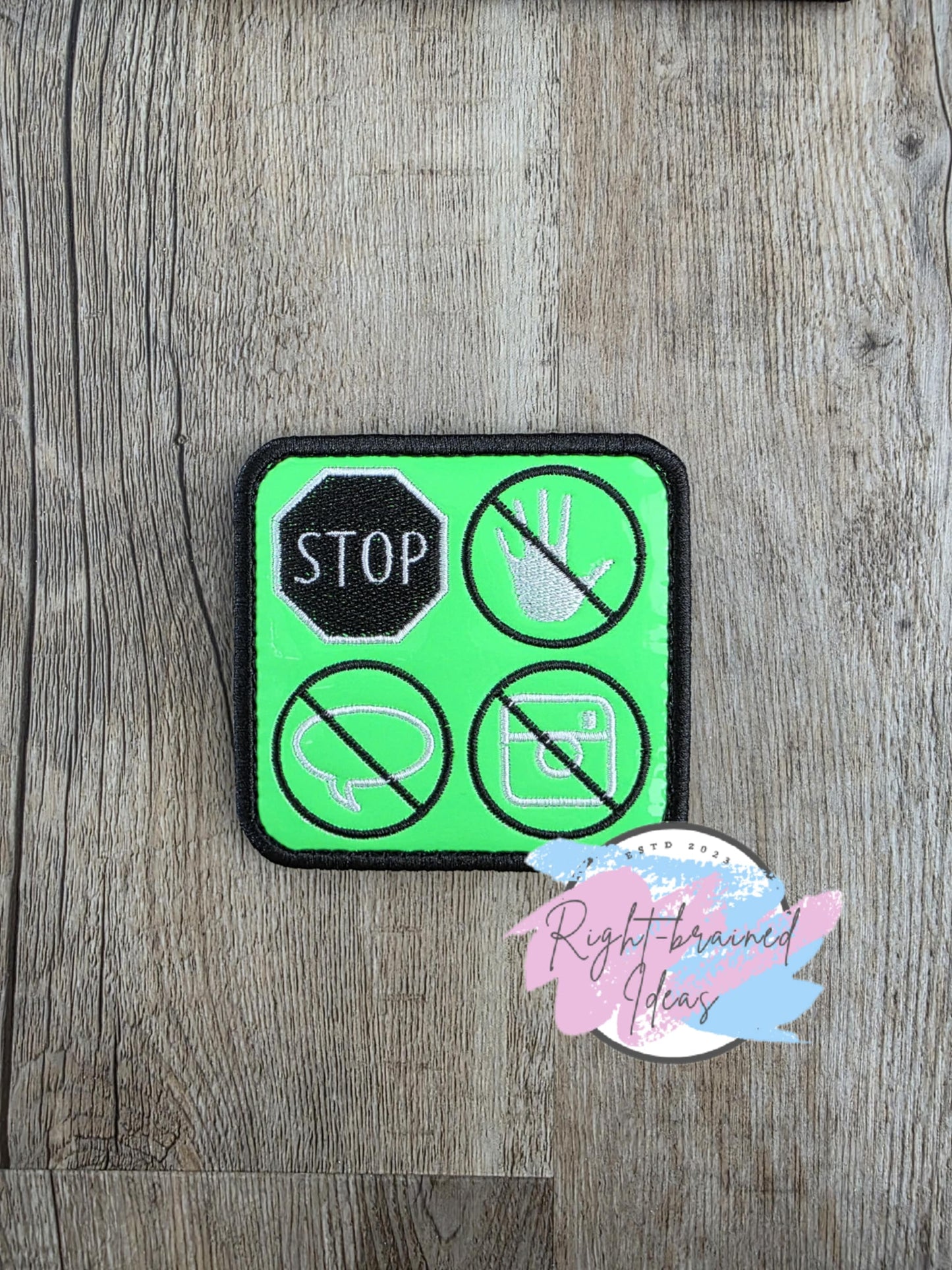 Service Dog In Training Black And White On Neon Green Vinyl Three-piece Patch Set