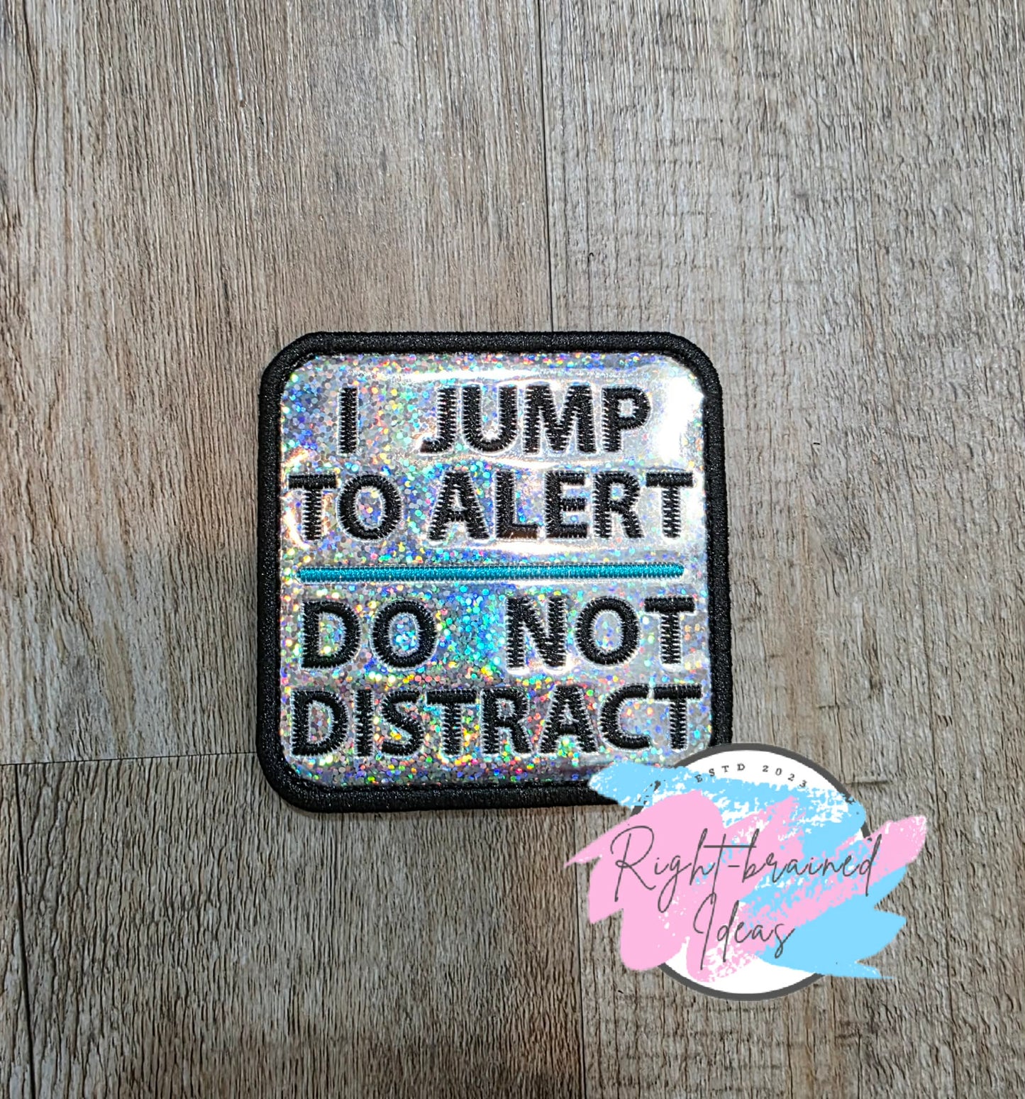 Service Dog Do Not Pet Teal And Black On Sparkle Silver Holographic Vinyl Four-piece Patch Set