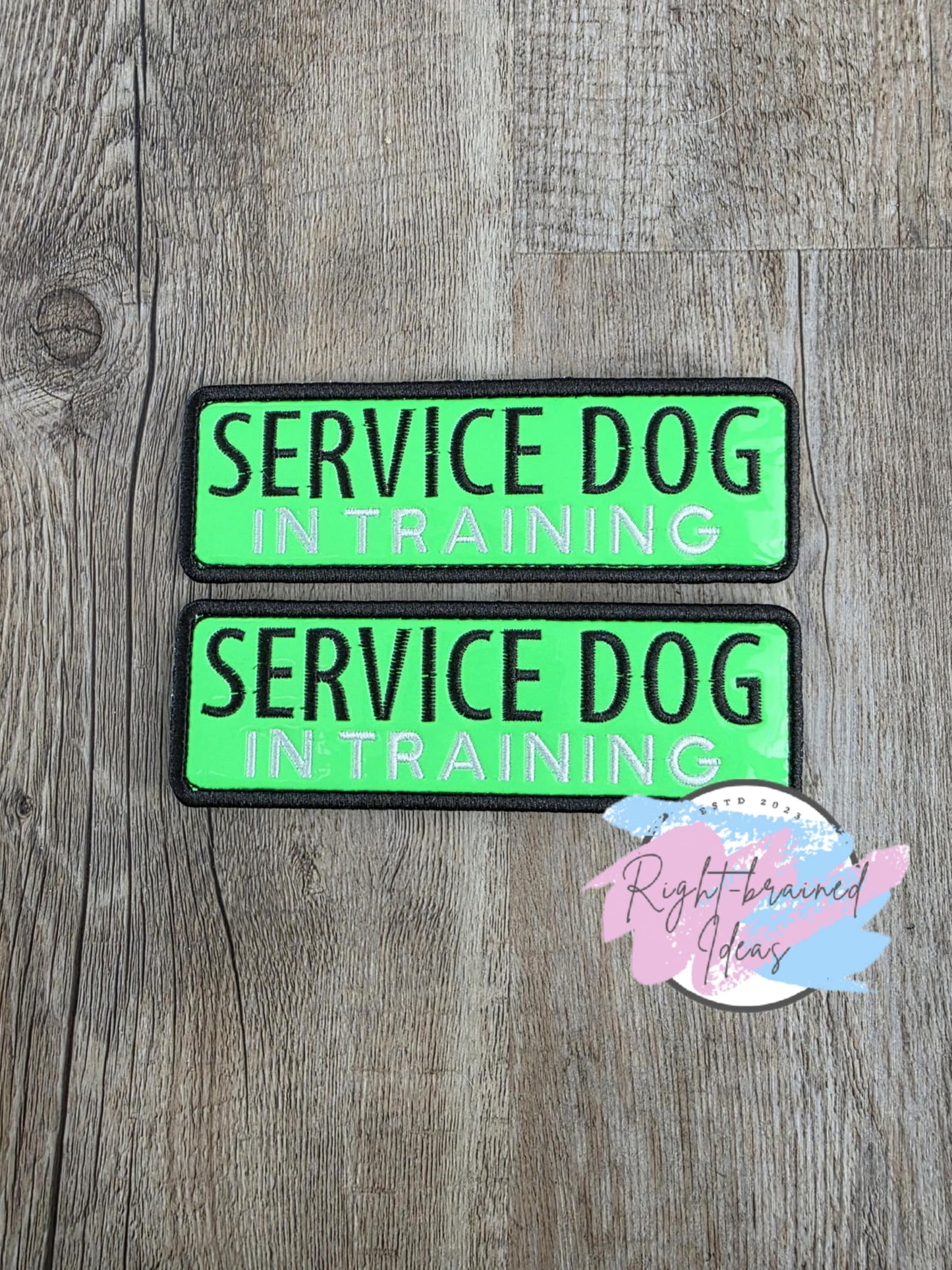 Service Dog In Training Black And White On Neon Green Vinyl Three-piece Patch Set