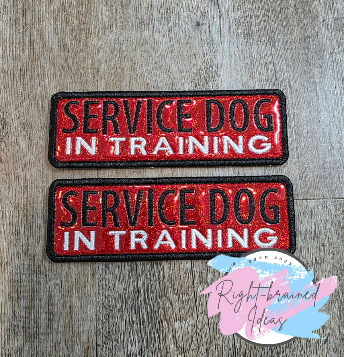 Service Dog In Training Black And White On Sparkle Red Holographic Vinyl Four-piece Patch Set