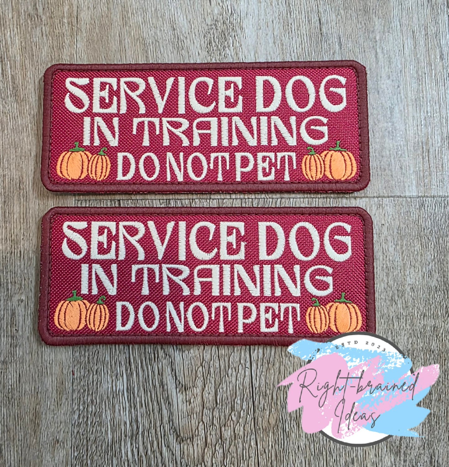 Autumn Inspired Over Size Service Dog Distractions Make Us Spicy Fall Matt Palette Of Colors On Maroon Ottertex Canvas Five-piece Patch and Leash Wrap Set