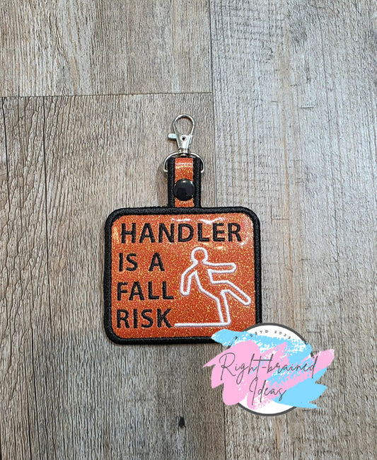 Handler Is A Fall Risk Black And White On Sparkle Burnt Orange Vinyl Patch Tab