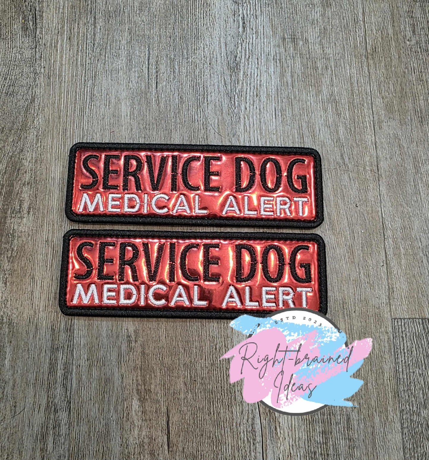 Service Dog Medical Alert Black And White on Metallic Red Vinyl Three-piece Patch Set