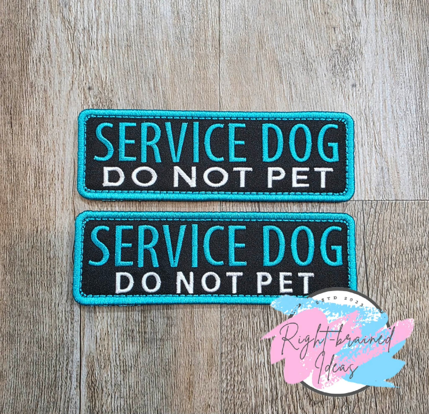 Service Dog Do Not Distract Teal And White On Lightweight High Performance Black Twill Five-piece Patch and Leash Wrap Set