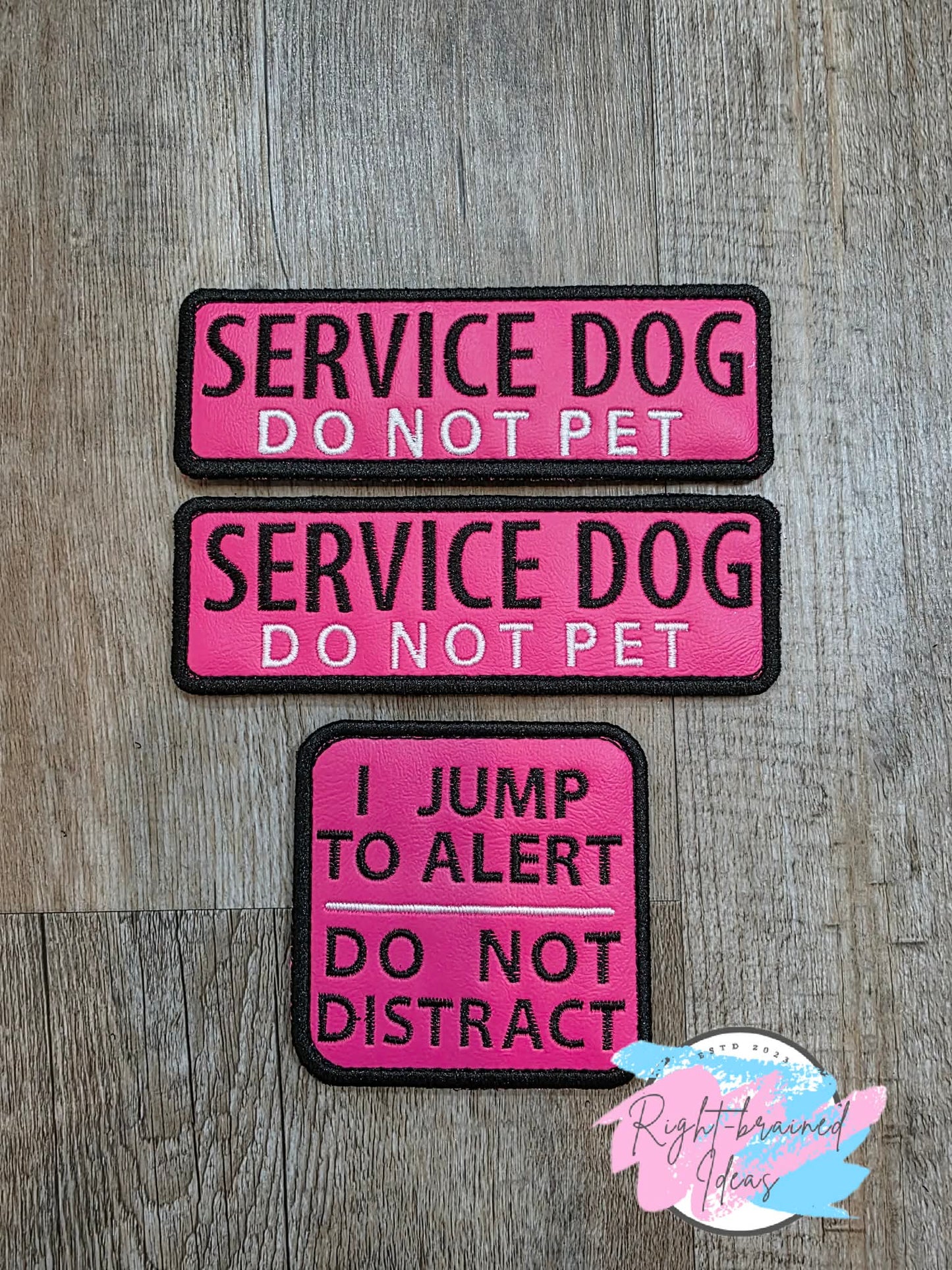 Service Dog Do Not Pet Black And White On Hot Pink Denali Vinyl Three-piece Patch Set
