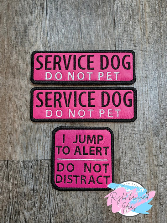 Service Dog Do Not Pet Black And White On Hot Pink Denali Vinyl Three-piece Patch Set
