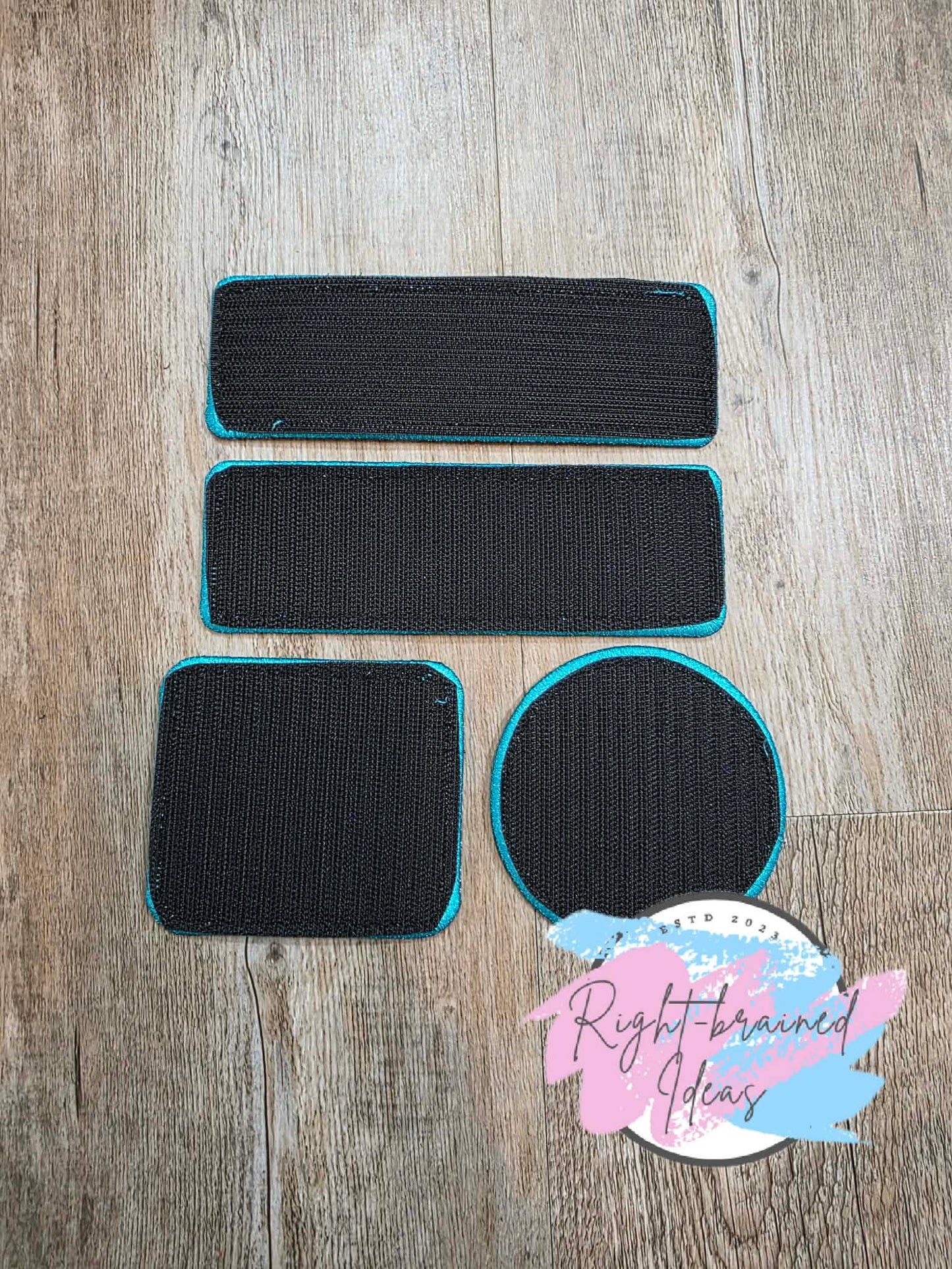 Service Dog Cardiac Alert Teal And White On Lightweight High Performance Black Twill Five-piece Patch and Patch Tab Set