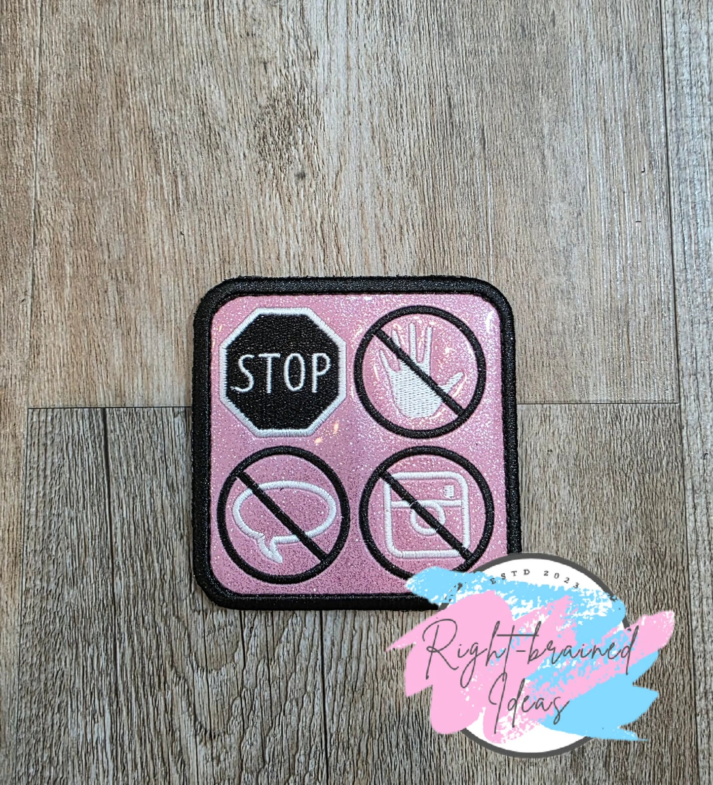 Service Dog Multi-Purpose Black And White On Sparkle Light Pink Vinyl Four-piece Patch Set