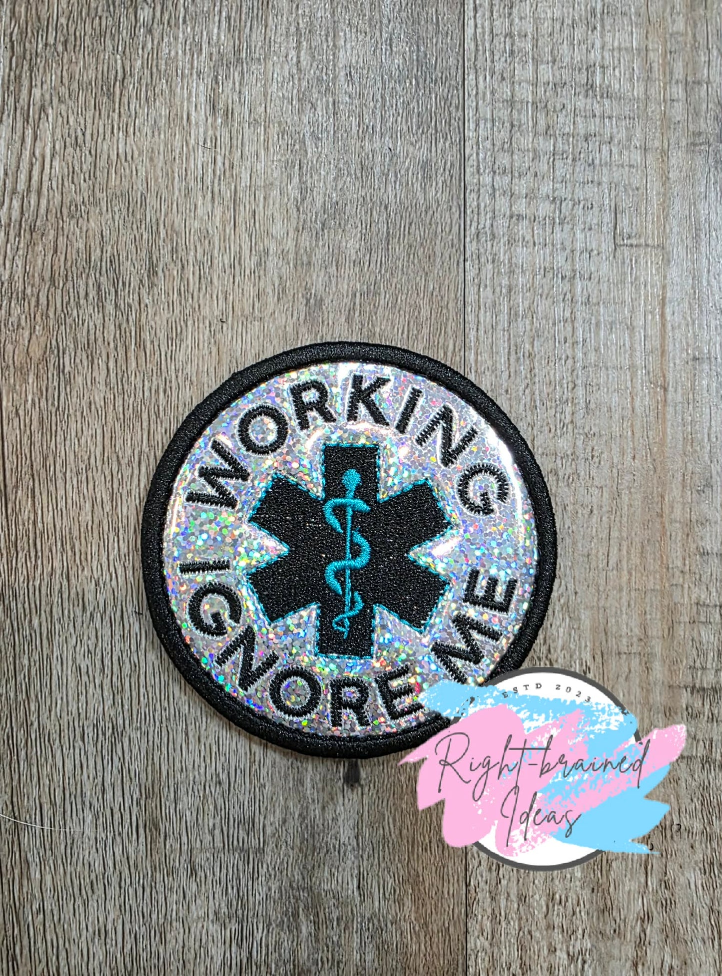 Service Dog Do Not Pet Black And Teal On Sparkle Silver Holographic Vinyl Five-piece Patch And Leash Wrap Set