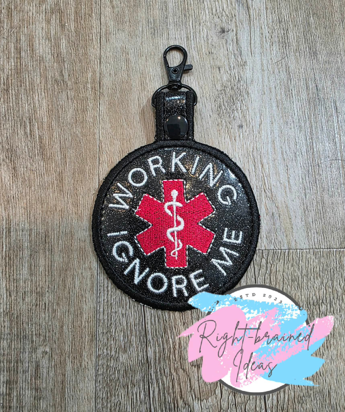 Working Ignore Me Red, White And Black On Sparkle Black Vinyl Patch Tab