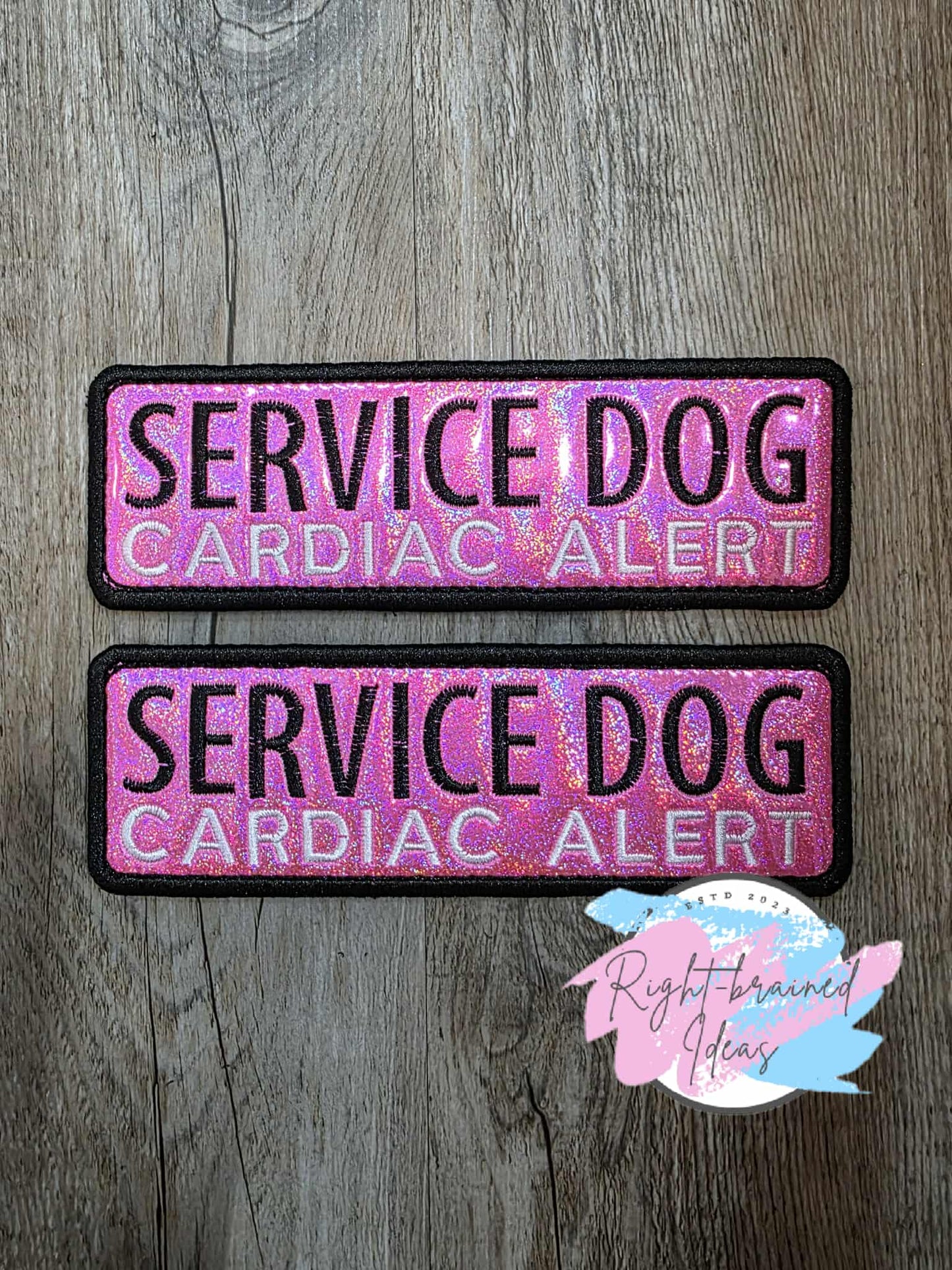 Service Dog Cardiac Alert Black And White On Sparkle Pink Vinyl Three-piece Patch Set