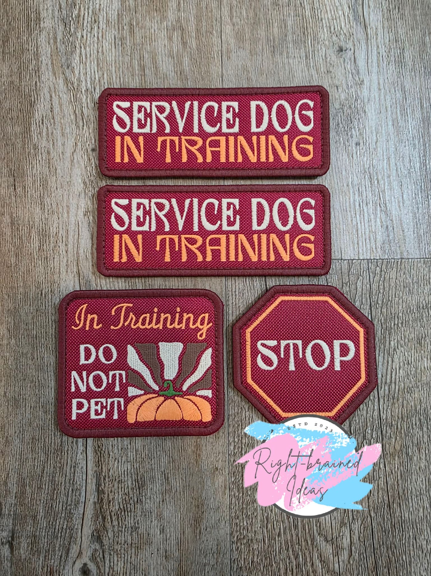 Autumn Inspired Fun Size Service Dog Fall Matt Palette Of Colors On Maroon Ottertex Canvas Four-piece Patch Set
