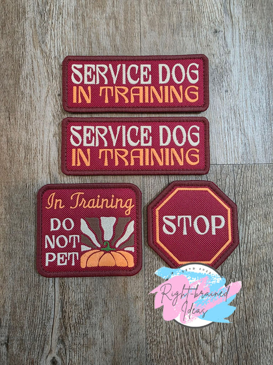 Autumn Inspired Fun Size Service Dog Fall Matt Palette Of Colors On Maroon Ottertex Canvas Four-piece Patch Set