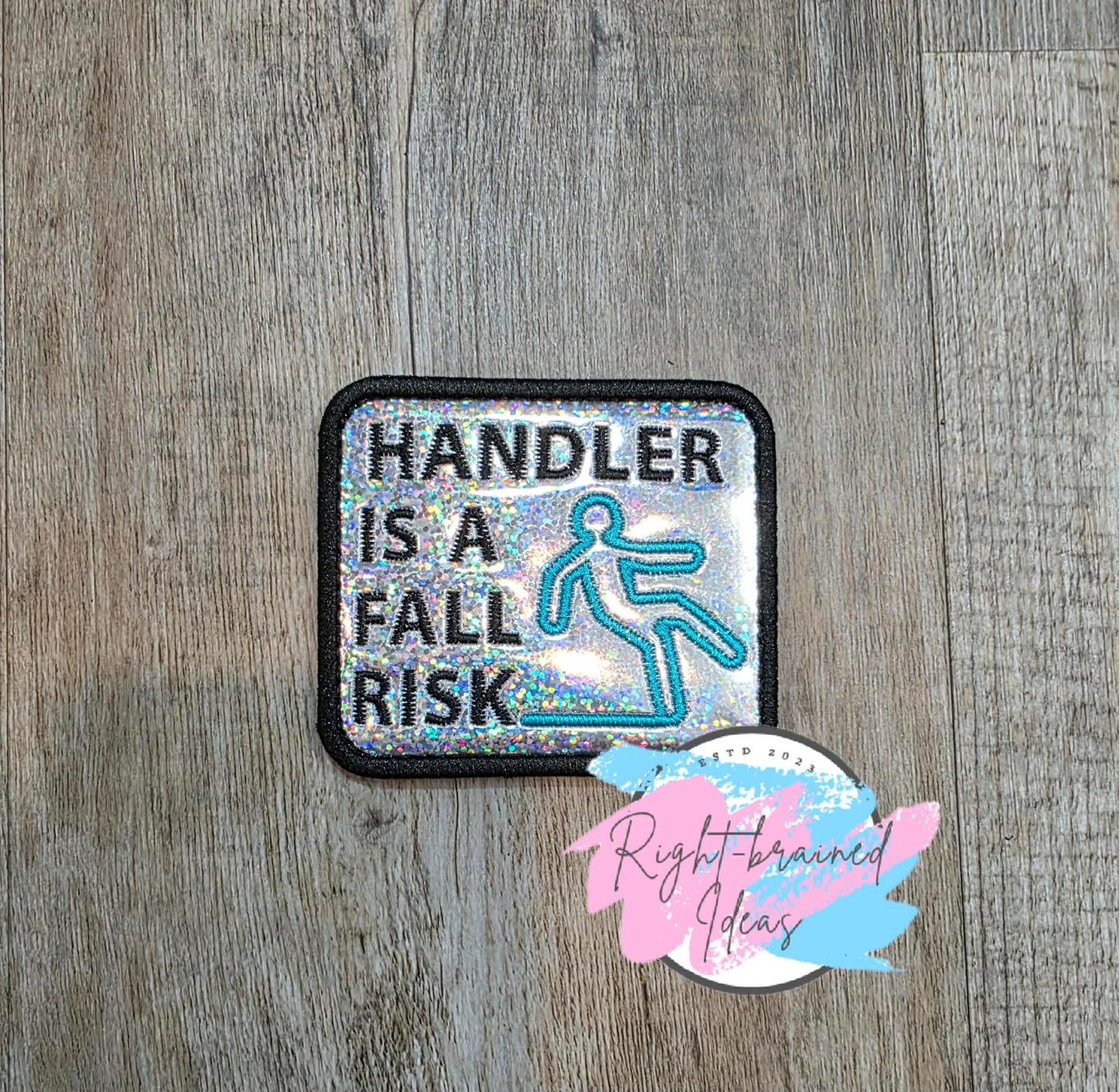 Service Dog In Training Teal And Black On Sparkle Silver Holographic Vinyl Five-piece Patch And Mini Leash Wrap Set