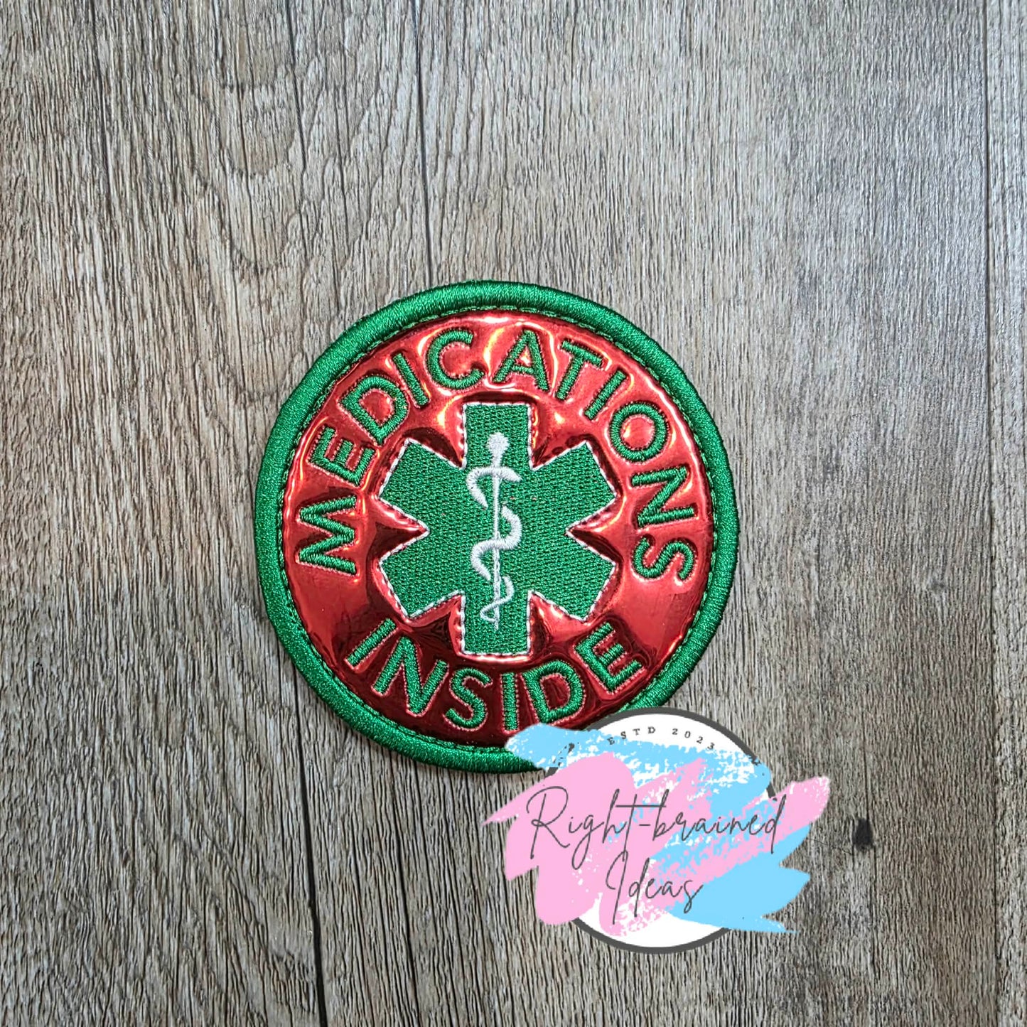 Service Dog Give Us Space Satin Green And White On Red Metallic Vinyl Four-piece Patch Set