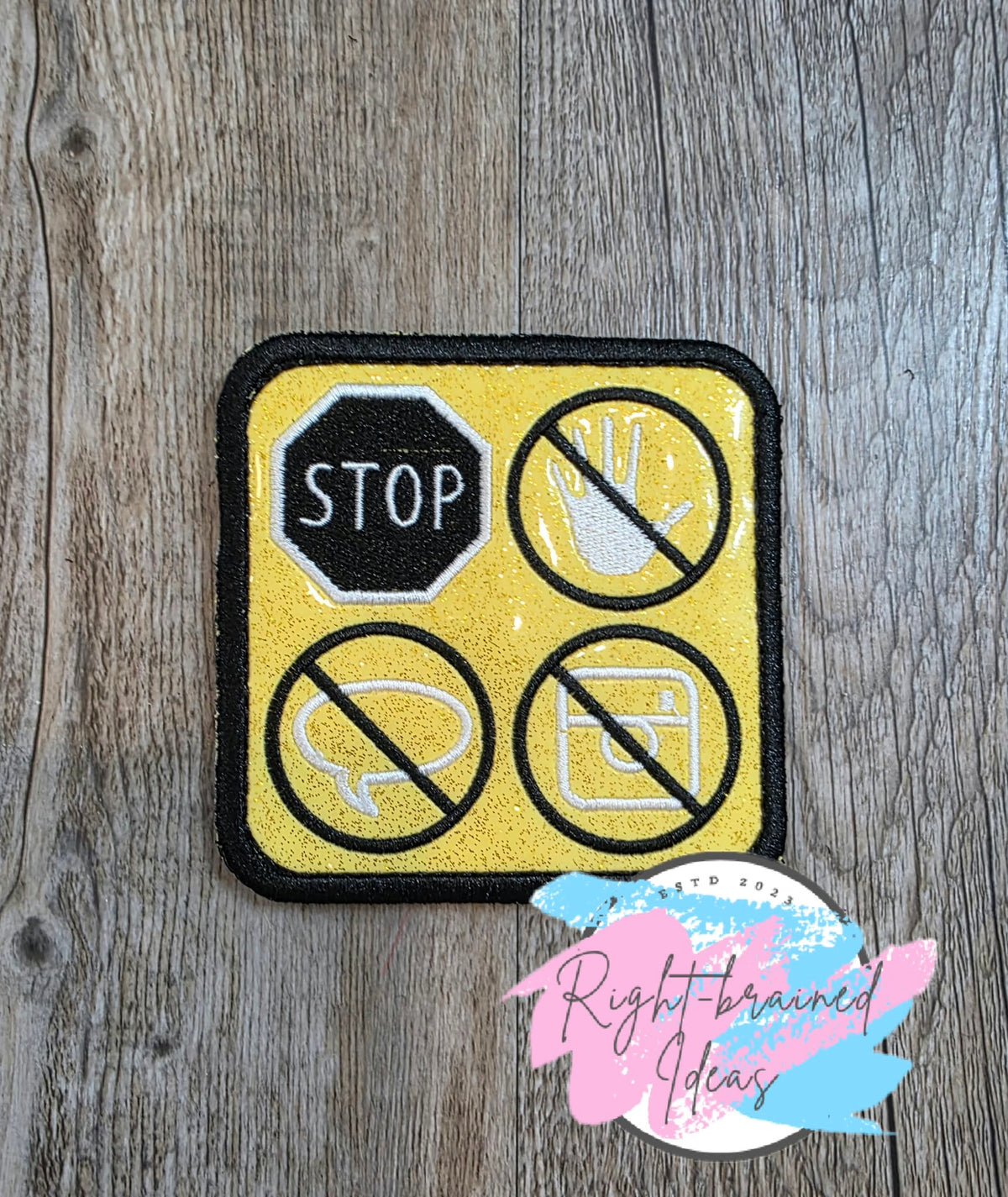 Service Dog Do Not Pet Black And White On Sparkle Yellow Vinyl Four-piece Patch Set