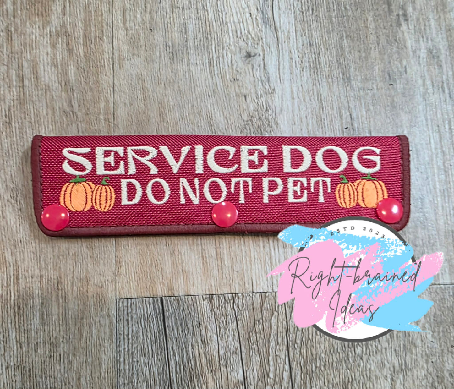 Autumn Inspired Over Size Service Dog We Go Gourd Together Fall Matt Palette Of Colors On Maroon Ottertex Canvas Five-piece Patch and Leash Wrap Set