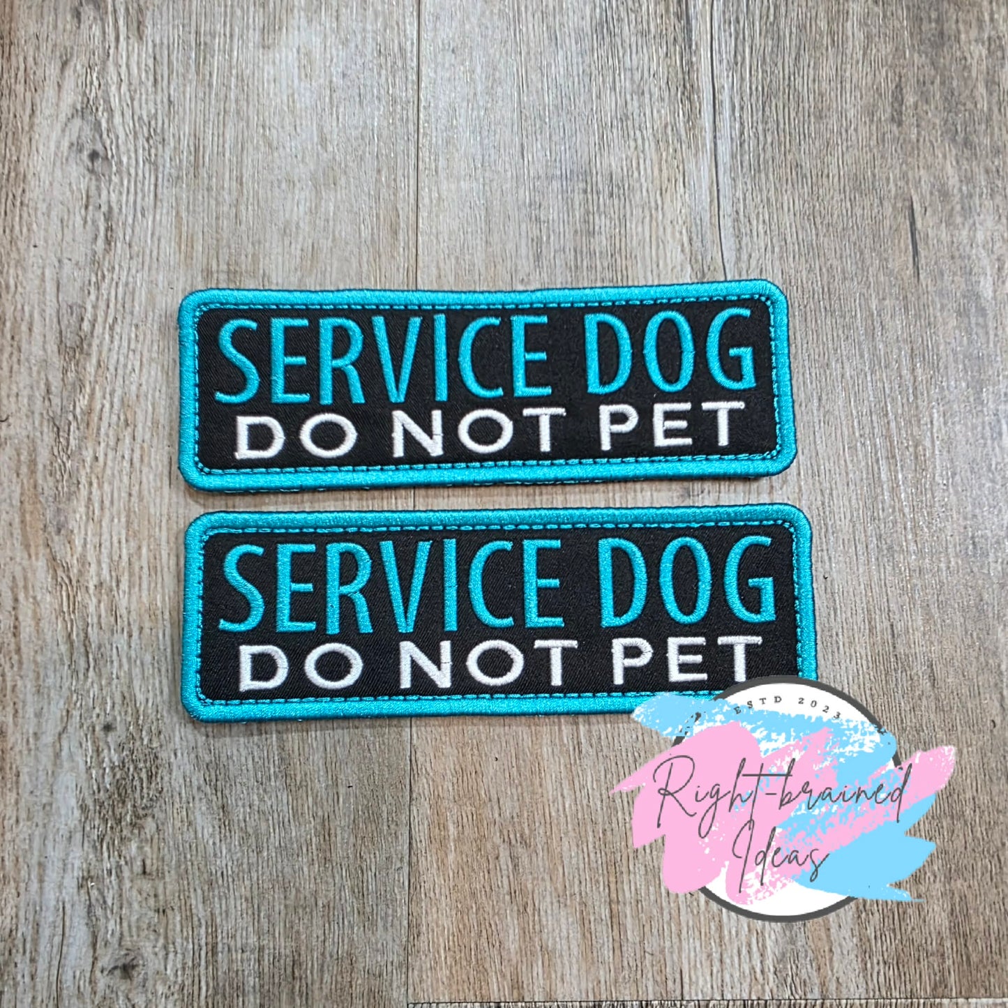 Service Dog Do Not Pet White And Teal On Lightweight High Performance Black Twill Four-piece Patch Set