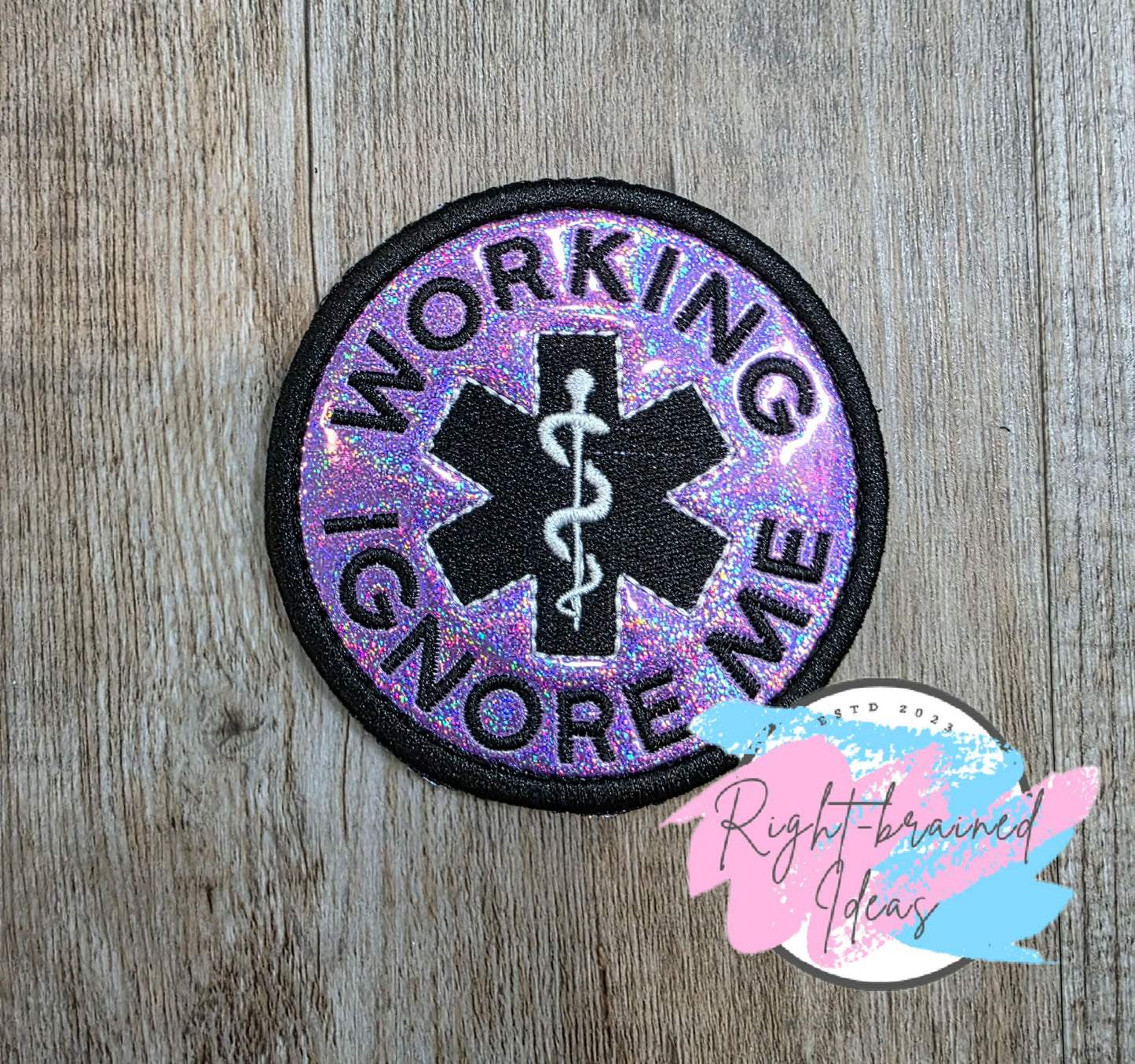 Service Dog Medical Alert Black And White On Sparkle Purple Holographic Vinyl Four-piece Patch Set