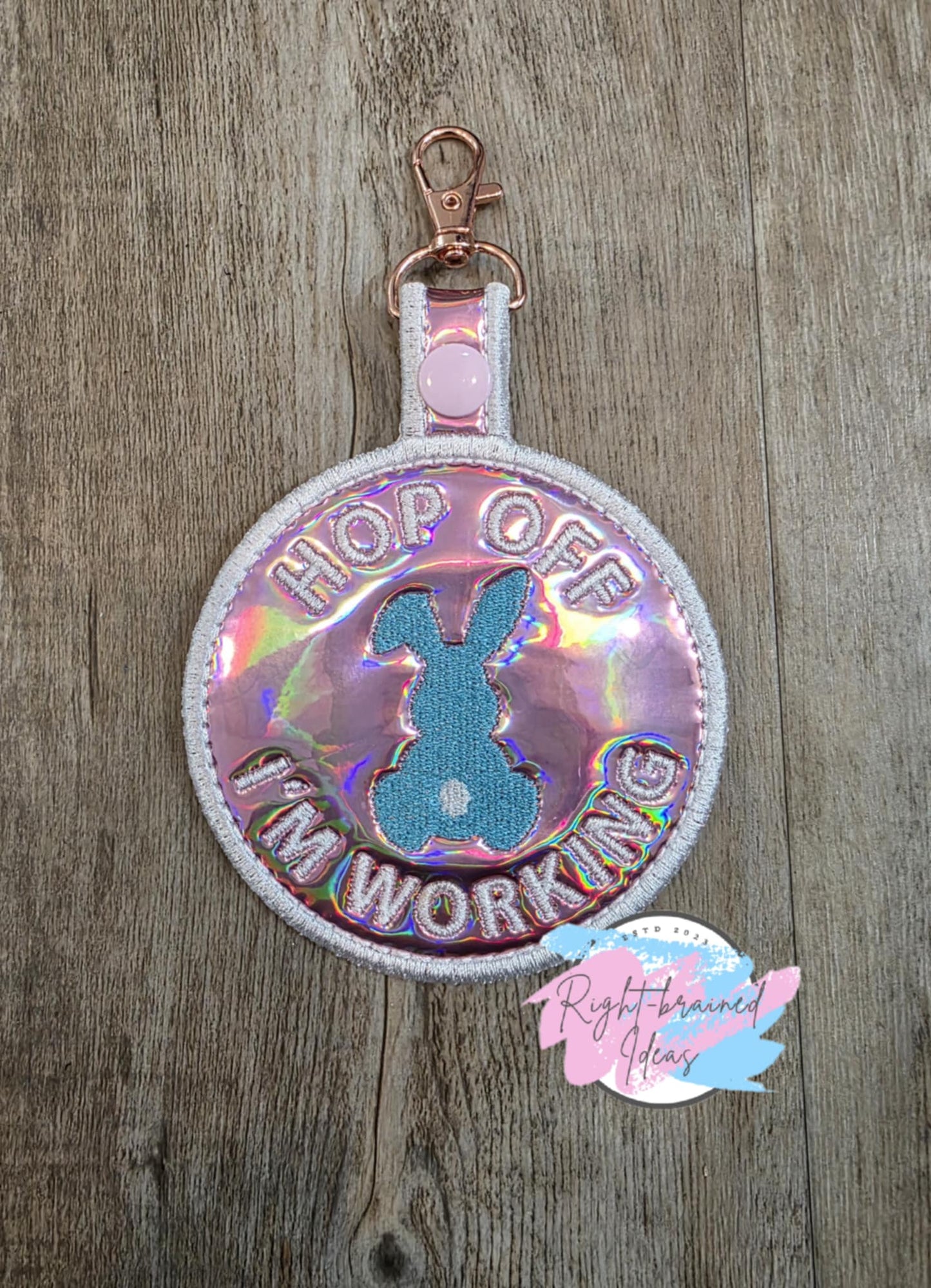 Easter Egg and Bunny Inspired In Training White on Light Pink Holographic Vinyl Four-piece Patch and Patch Tab Set