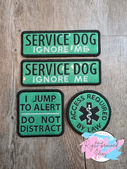 Service Dog Ignore Me White And Black On Sparkle Moss Green Vinyl Four-piece Patch Set