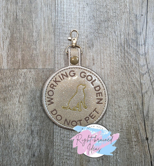 *Cosmetic Flaw* Working Golden Do Not Pet Brown And Gold On Sparkle Tan Vinyl Patch Tab