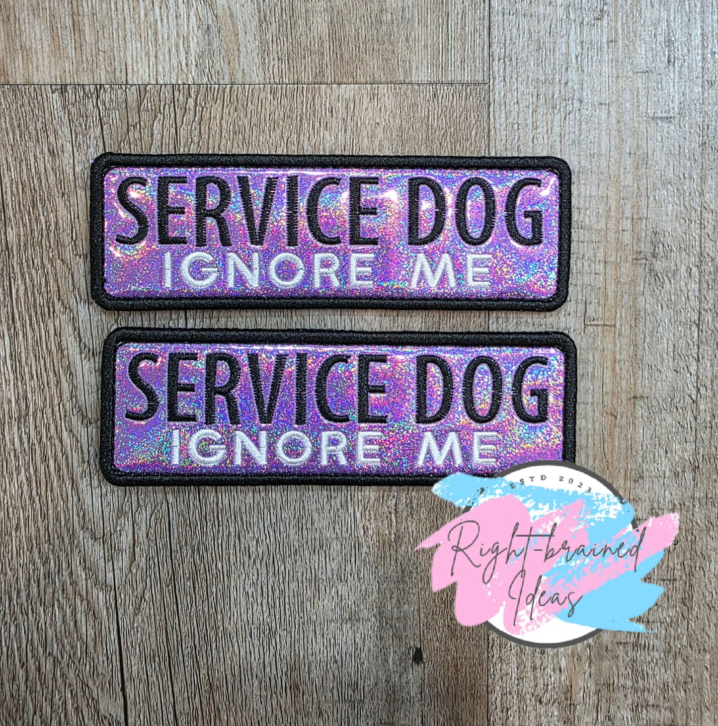 Service Dog Ignore Me White And Black On Sparkle Purple Holographic Vinyl Four-piece Patch Set