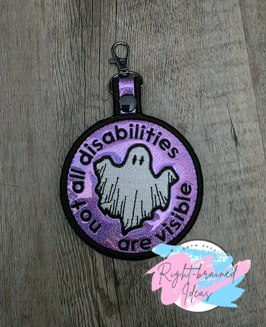 *Minor Flaw* Spooky Season Inspired Not All Disabilities Are Visible White And Black On Sparkle Purple Holographic Vinyl Patch Tab