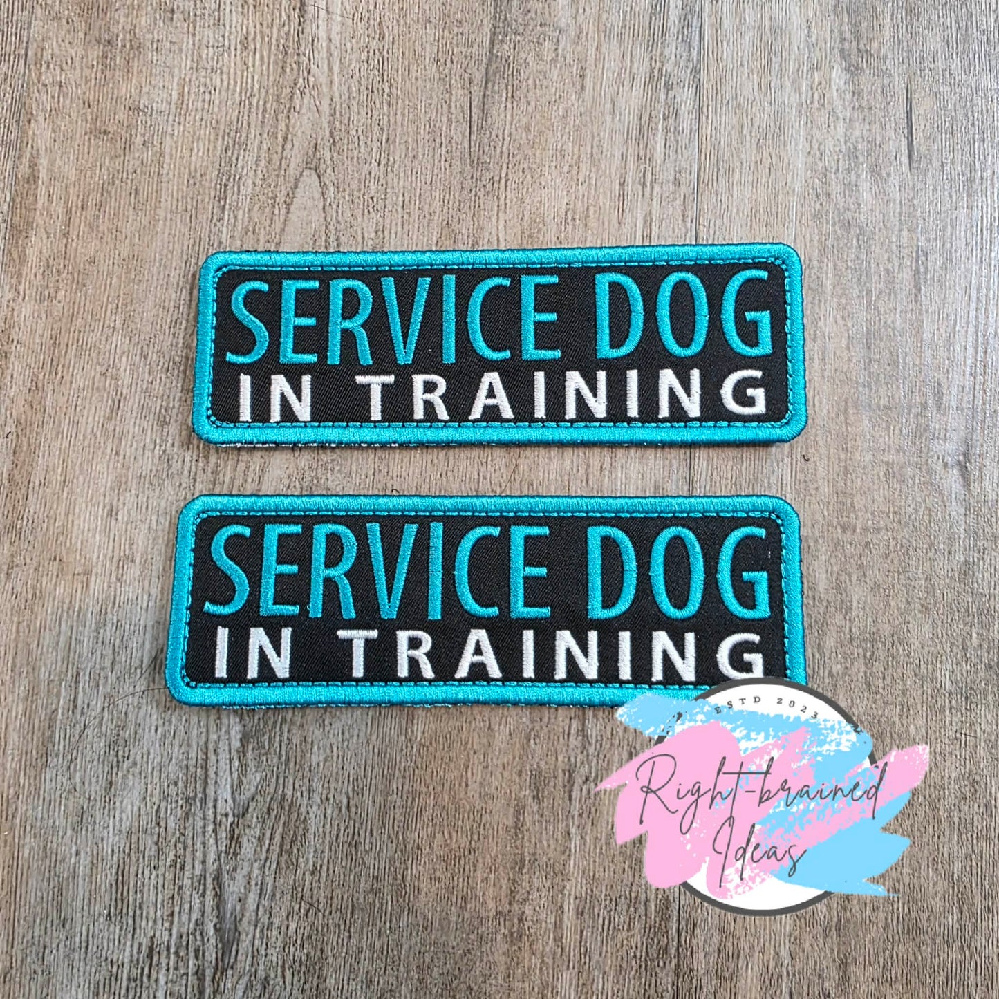 Grow-With-Them Service Dog Teal And White On Lightweight High Performance Black Twill Six-piece Patch Set