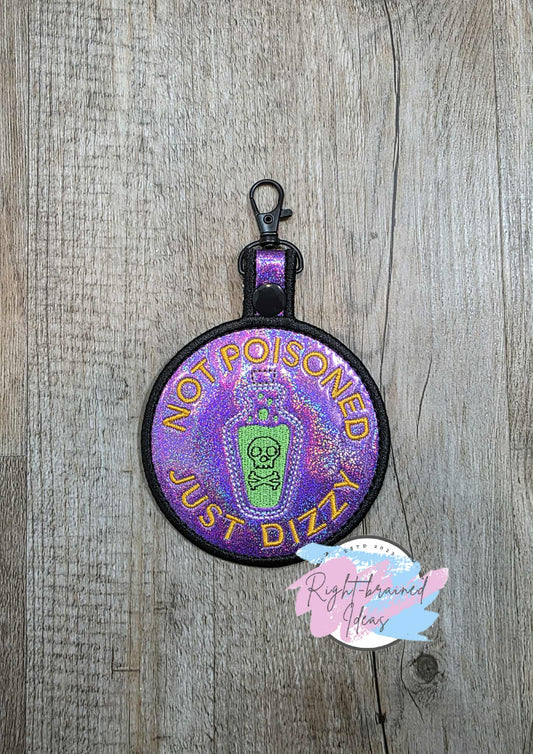 Spooky Season Inspired Not Poisoned Just Dizzy Black, Green and Orange On Sparkle Purple Vinyl Patch Tab
