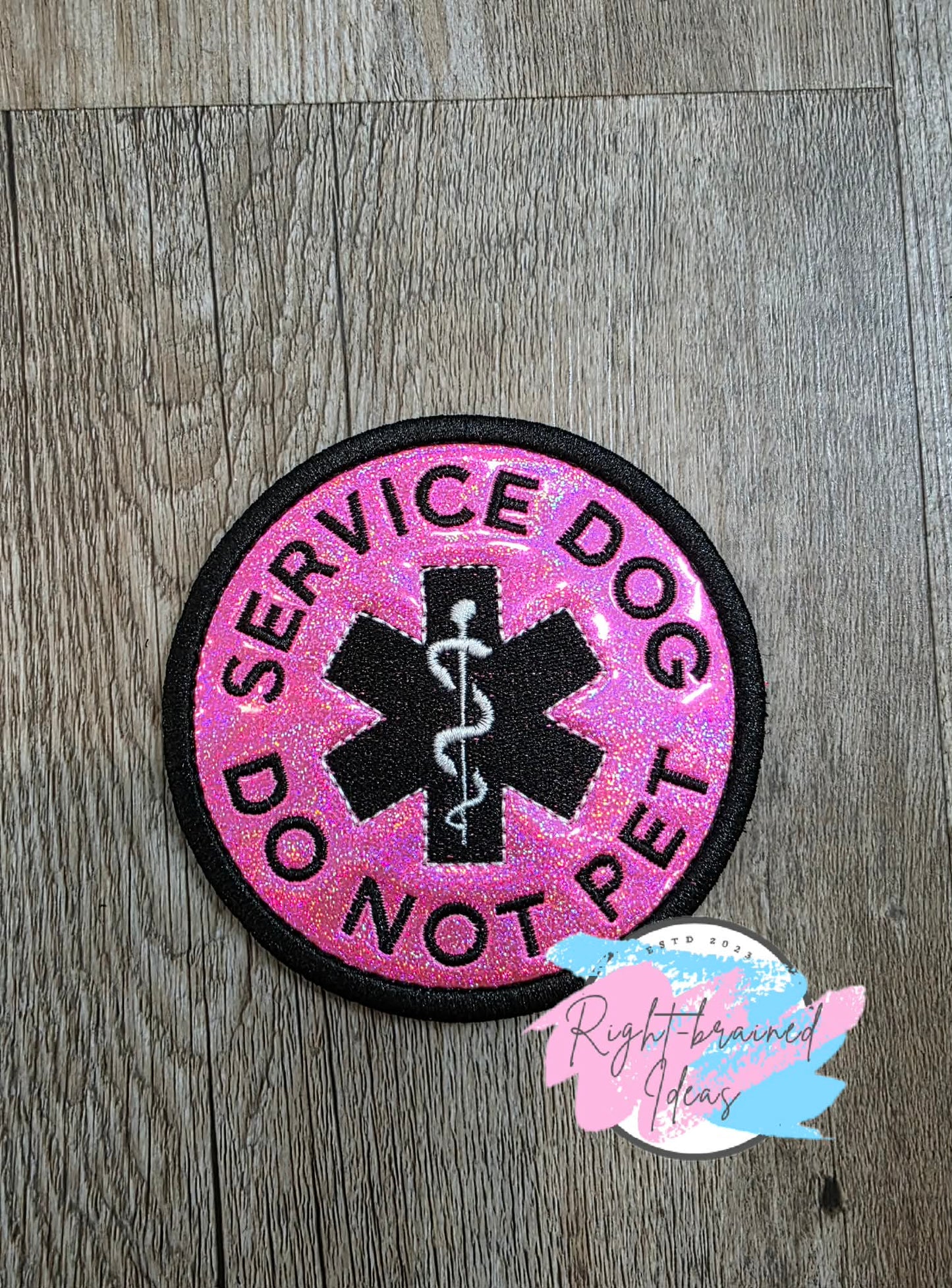Service Dog Medical Alert White And Black On Sparkle Pink Holographic Vinyl Four-piece Patch Set
