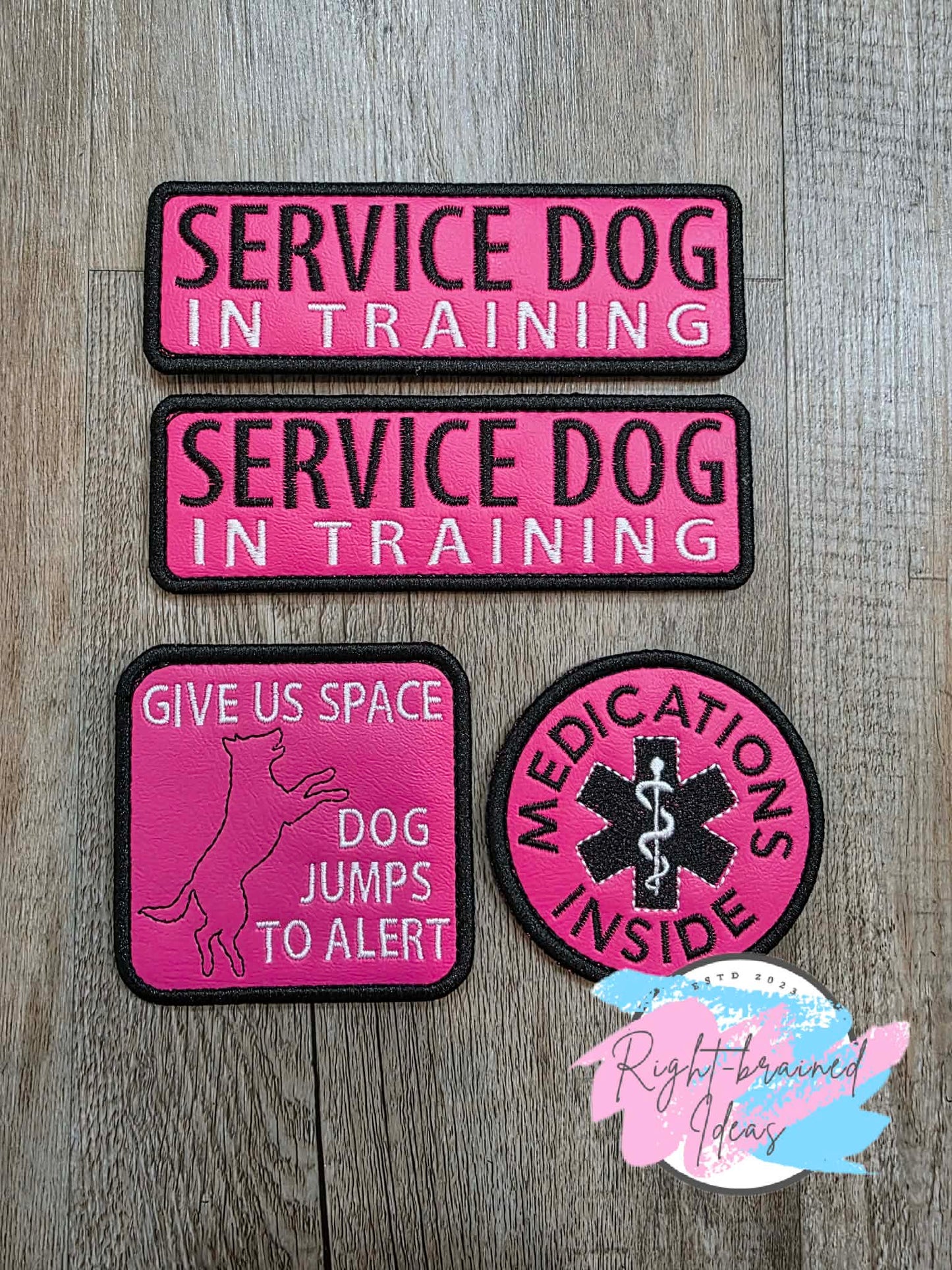 Service Dog Jumps To Alert Black And White On Hot Pink Denali Vinyl Four-piece Patch Set