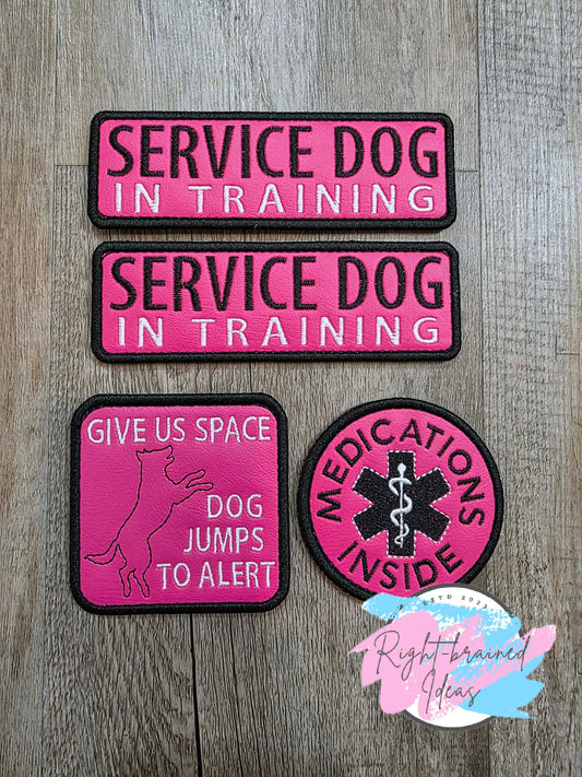 Service Dog Jumps To Alert Black And White On Hot Pink Denali Vinyl Four-piece Patch Set