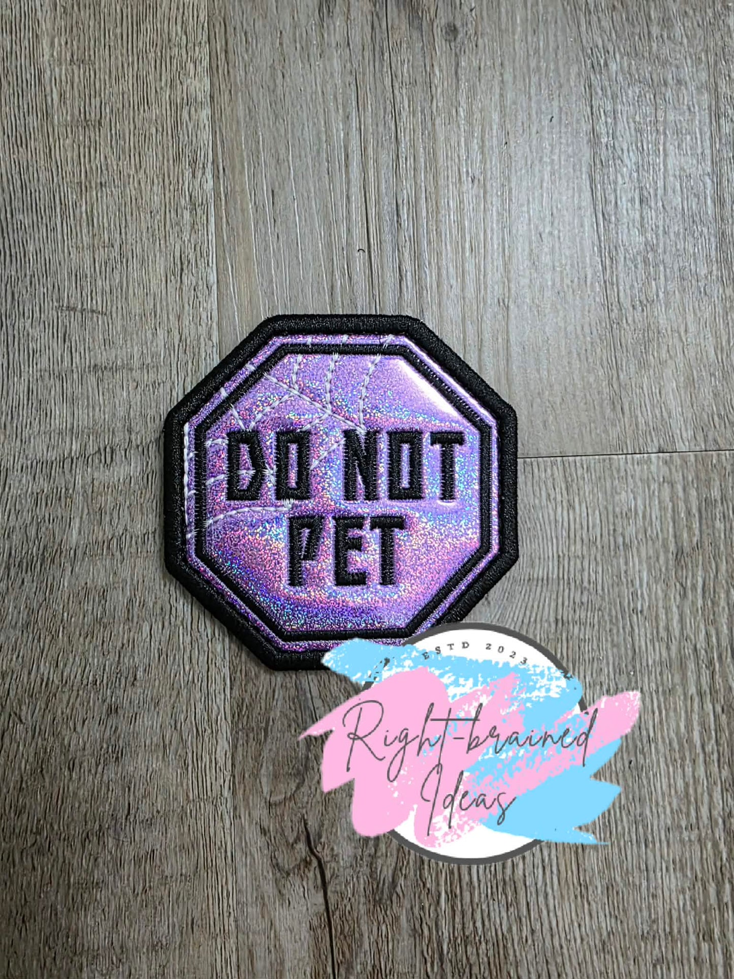 Fun Sized Creepy Crawley Inspired Service Dog In Training Glow-In-The-Dark White And Black On Sparkle Purple Holographic Vinyl Four-piece Patch Set
