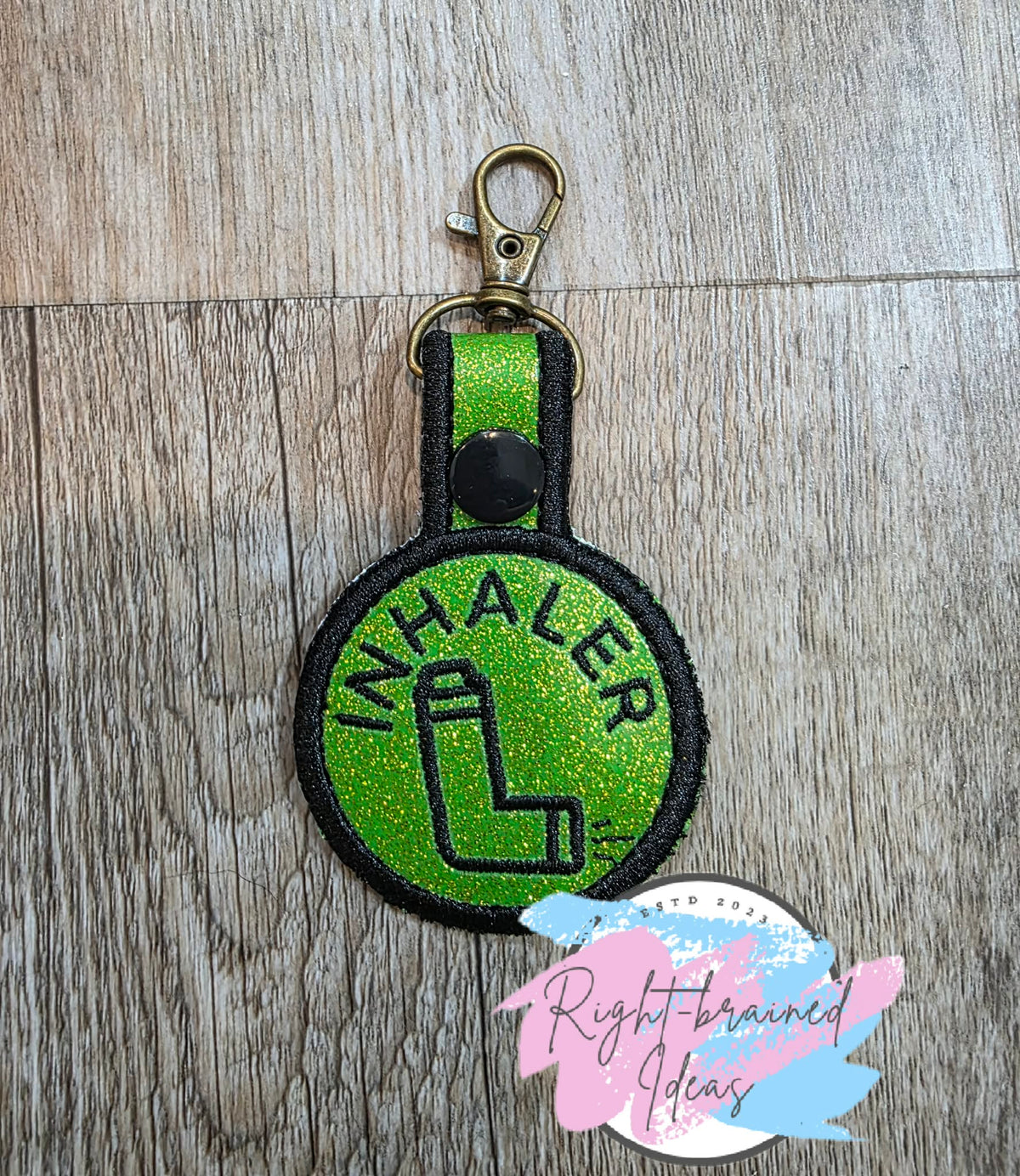Inhaler Black On Sparkle Lime Green Vinyl Mini Patch Tab