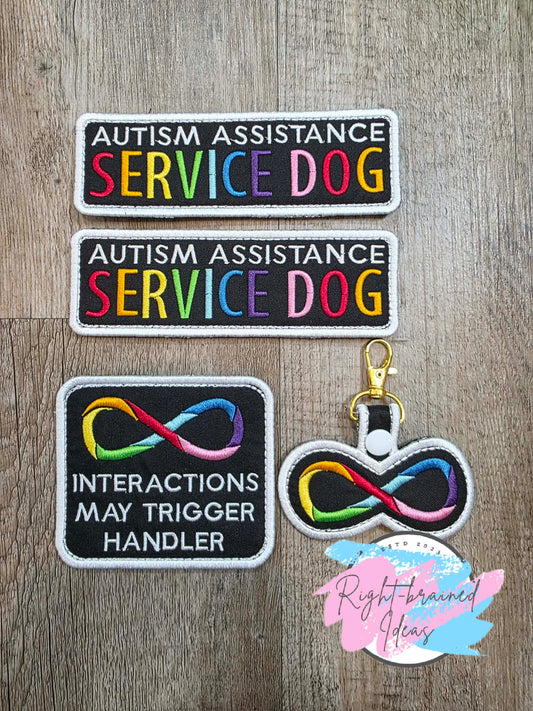 Autism Assistance Service Dog Rainbow And White On Lightweight High Performance Black Twill Four-piece Patch and Patch Tab Set