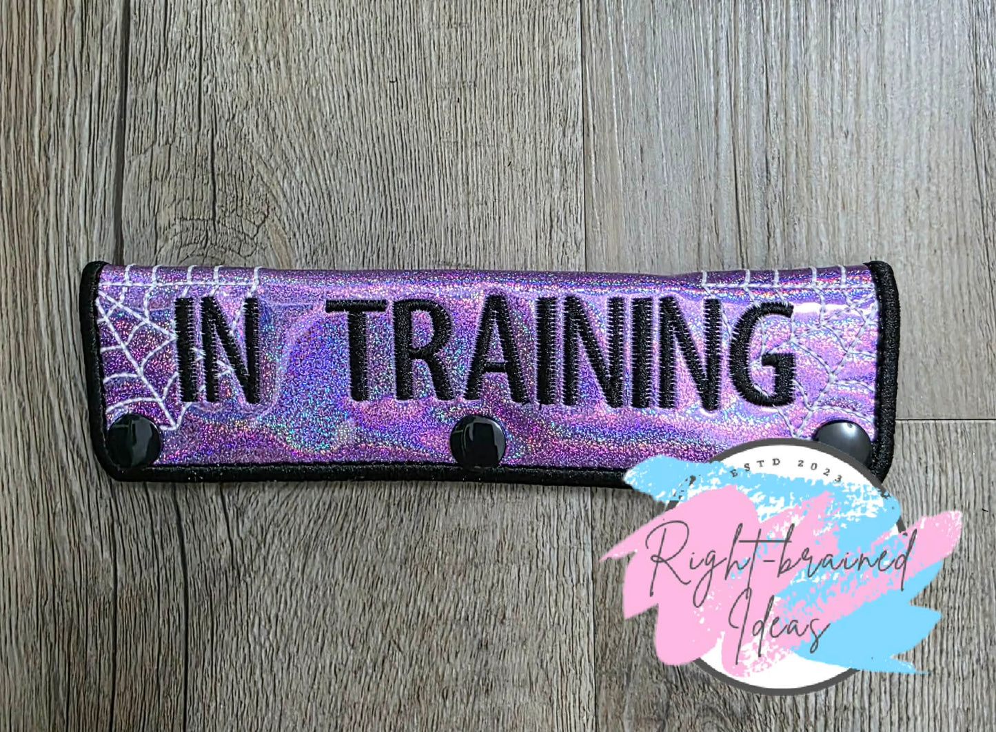 Creepy Crawly Inspired Glow-In-The-Dark White And Black On Sparkle Purple Holographic Vinyl Leash Wrap