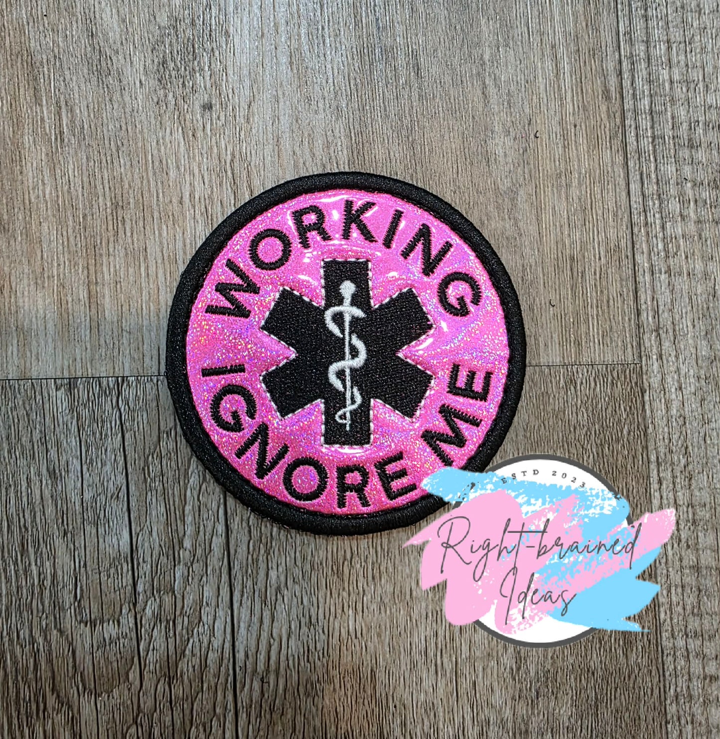Working Dog Do Not Distract Black And White On Sparkle Pink Holographic Vinyl Four-piece Patch Set