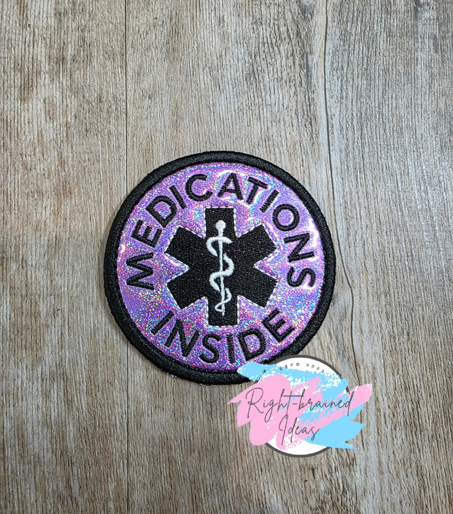 Service Dog In Training Black And White On Sparkle Purple Holographic Vinyl Four-piece Patch Set