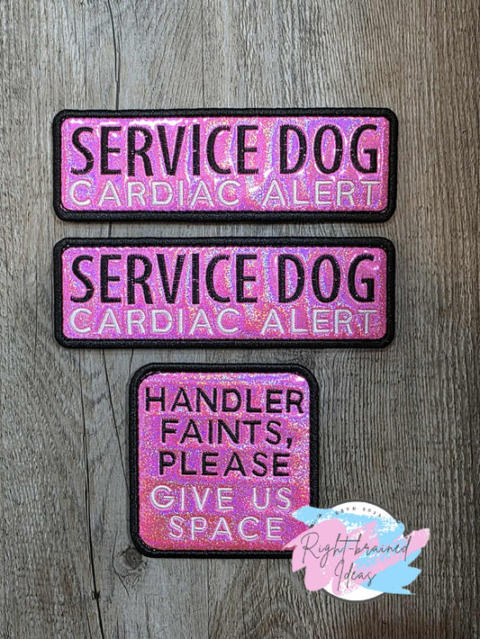 Service Dog Cardiac Alert Black And White On Sparkle Pink Vinyl Three-piece Patch Set